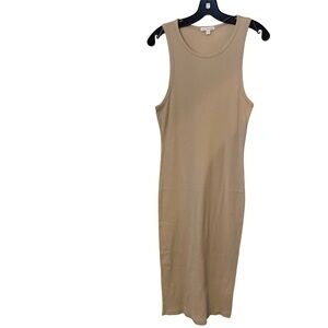 James Perse Ribbed Tank Maxi Dress Taupe Cotton Stretch Sz L (3) NWOT